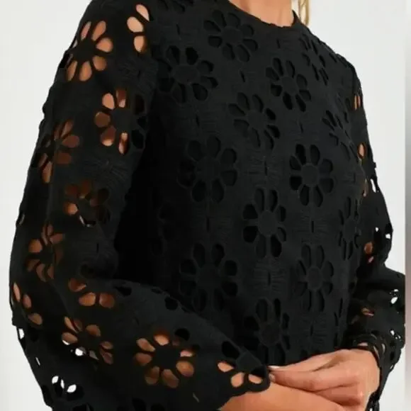 TUCKERNUCK Noir Eyelet Hutton Dress Black Size Medium NWT